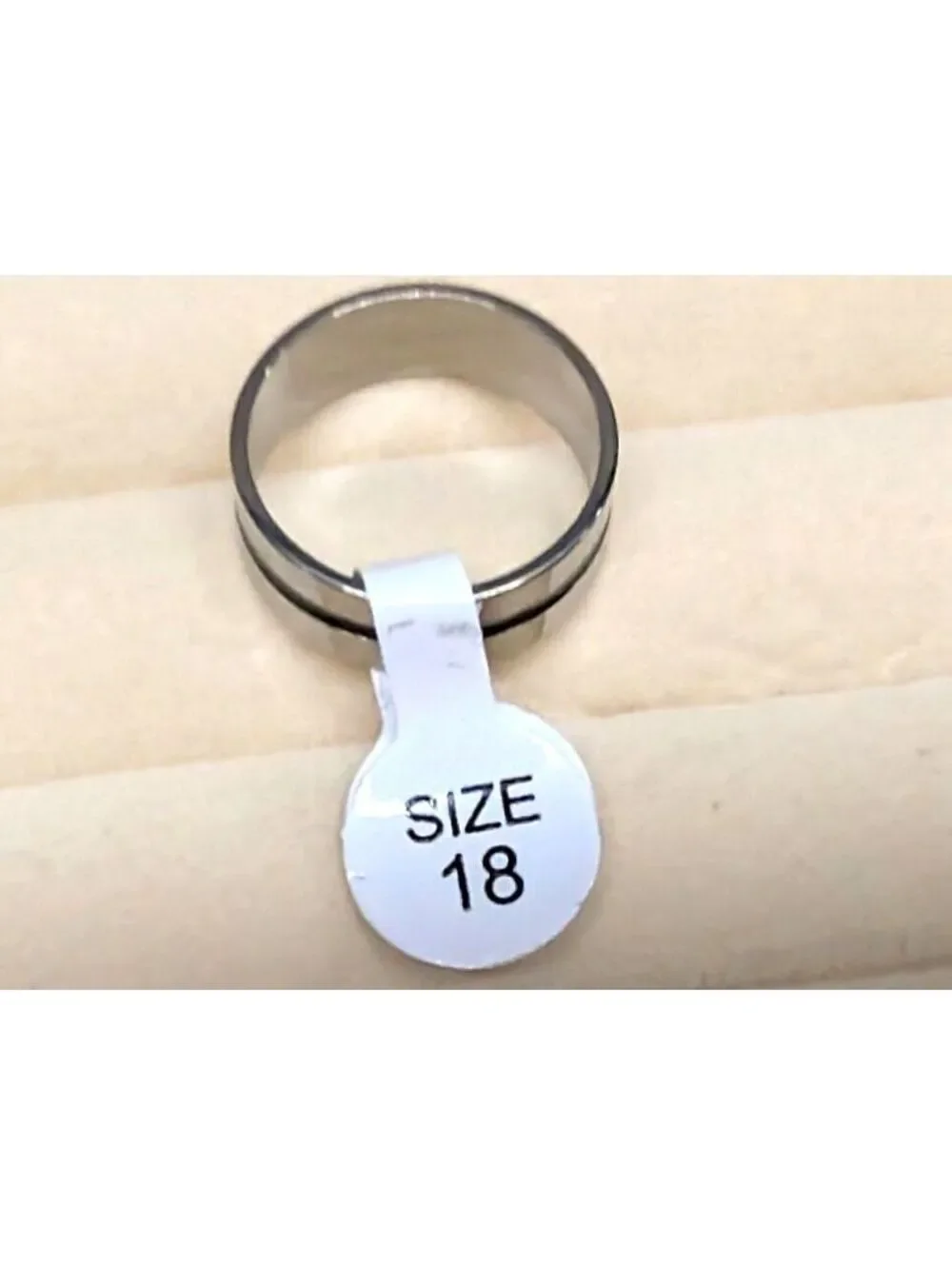 New Stainless Steel Grooved Ring Size 7.75 Silver Tone Black Enamel Band Goth